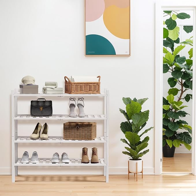 Haddockway 4 Tier Bamboo Shoe Rack Storage Organizer, Small Space 27"x11"x26" - Image 2