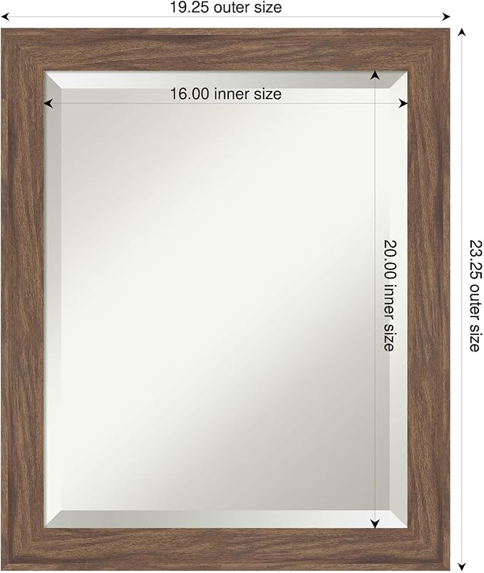 Amanti Art Brown Wall Mirror 23x19 Pia Medium Brown Narrow Rectangle Bathroom - Image 3