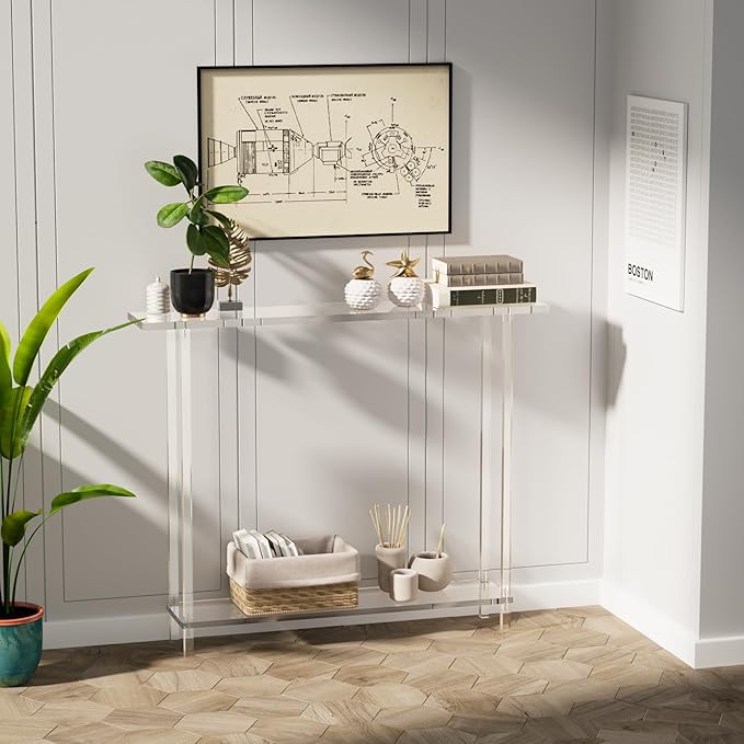 Sleek Modern 2-Tier Acrylic Console Table, 39.4" L x 7.6" W x 31.5" H - Image 2