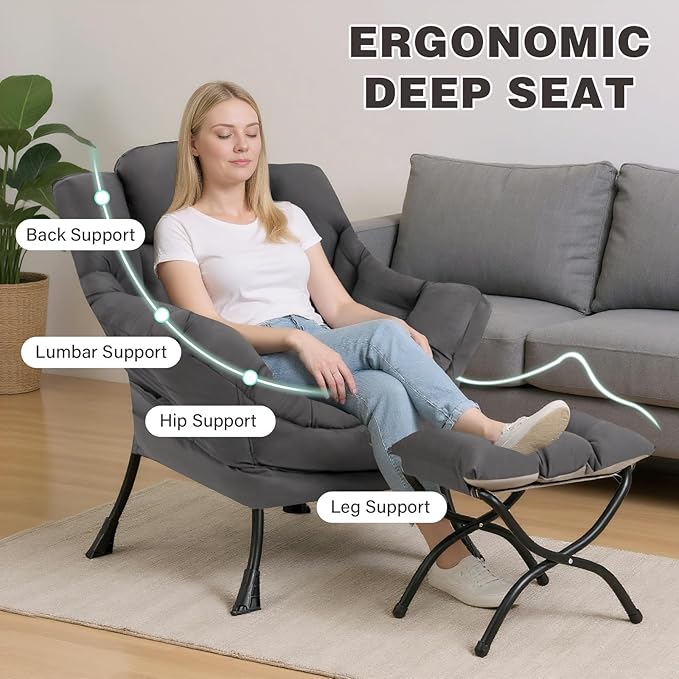 Lazy Chair with Ottoman, Modern Accent Chair Contemporary Lounge Leisure Sofa - Image 5