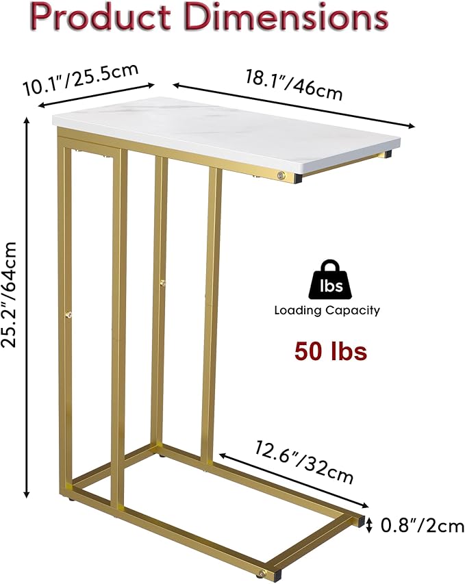 Yusong C Shaped End Table, Couch Side Table That Slide Under Sofa Bed, Small - Image 3