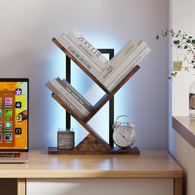 Tree Bookshelf with LED Lights, 3 Tier Floor Standing Bookcase, Classical - Image 3