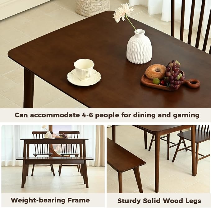 DELAVIN 47.2" Solid Wood Dining Table, Mid Century Modern Wooden Kitchen Table - Image 5
