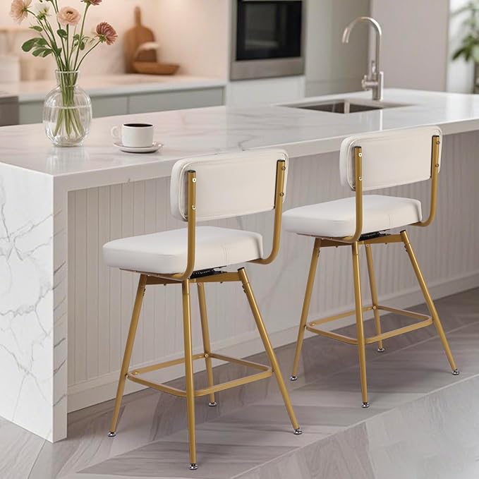 Swivel Counter Height Bar Stools Set of 2, Faux Leather Bar Stools - Image 10