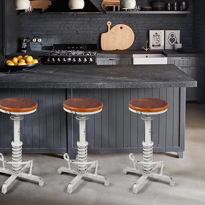 Topower Industrial Retro Vintage Farm Wooden Seat Tractor Stool Kitchen Swivel - Image 8