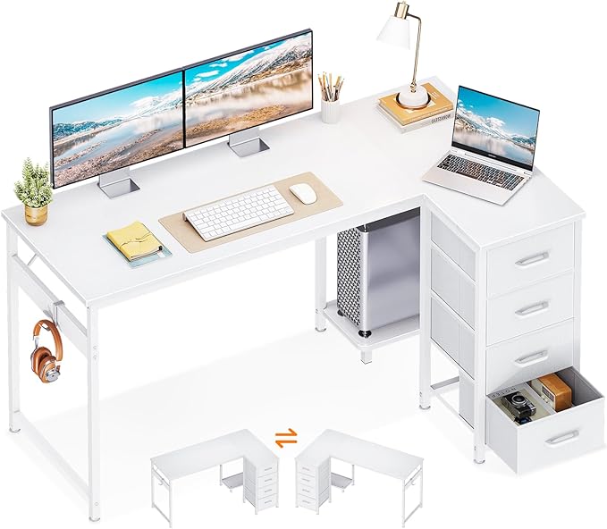 Casaottima L Shaped Desk with 4 Drawers, Reversible Kids Study Table with CPU by Casaottima