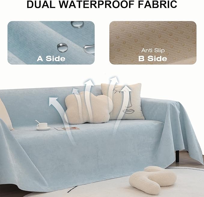 STACYPIK Waterproof Sky Blue Loveseat Couch Cover - Image 3