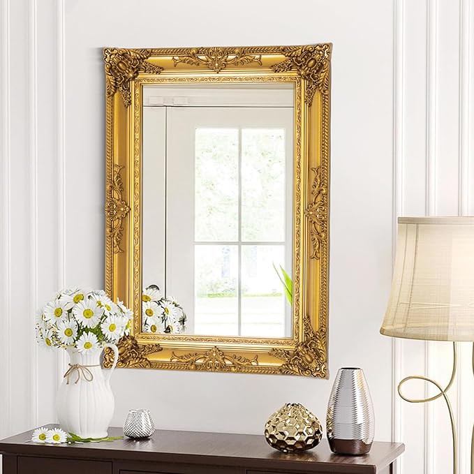 Antique Gold Mirror for Wall Decor, Traditional Antique Living Room Mirror - Image 2