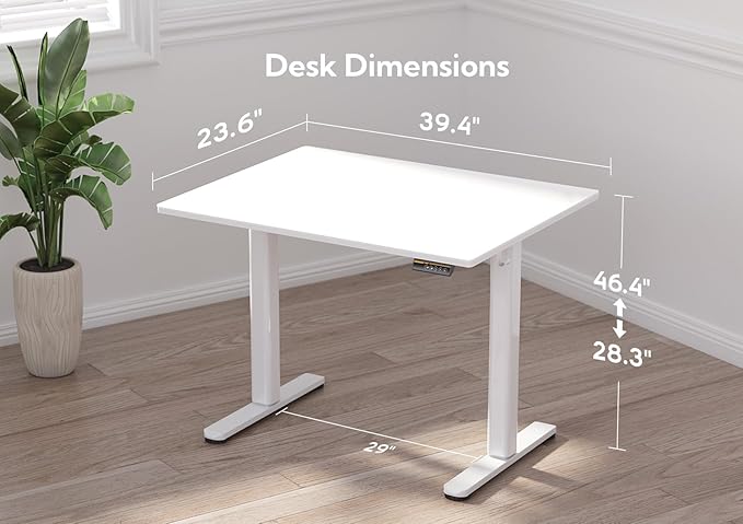 Claiks Glass Standing Desk, 40x24 Inch Small White Stand Up Desk Electric - Image 3