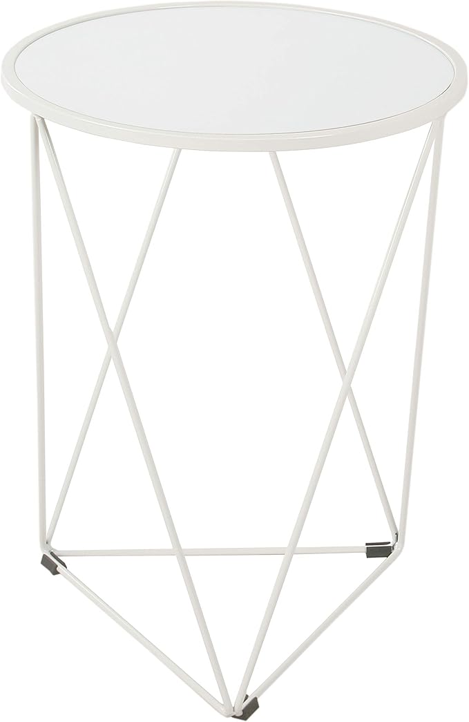 HomePop Metal Accent Table Triangle Base Round Mirror Top by HomePop