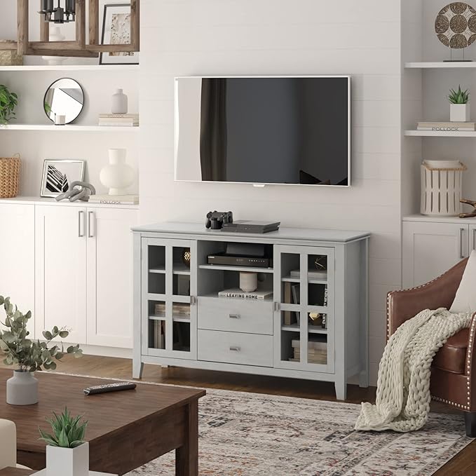SIMPLIHOME Artisan SOLID WOOD 53 inch Wide Contemporary TV Media Stand in Fog - Image 2