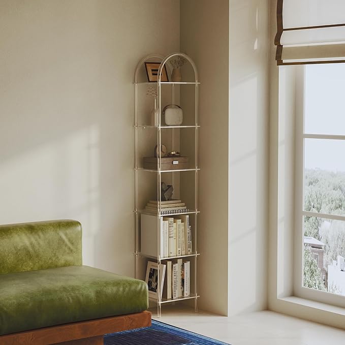 6-Tier Tall Acrylic Arched Bookcase, 13.8''W x 11.8''D x 68.4''H, Open Book - Image 7