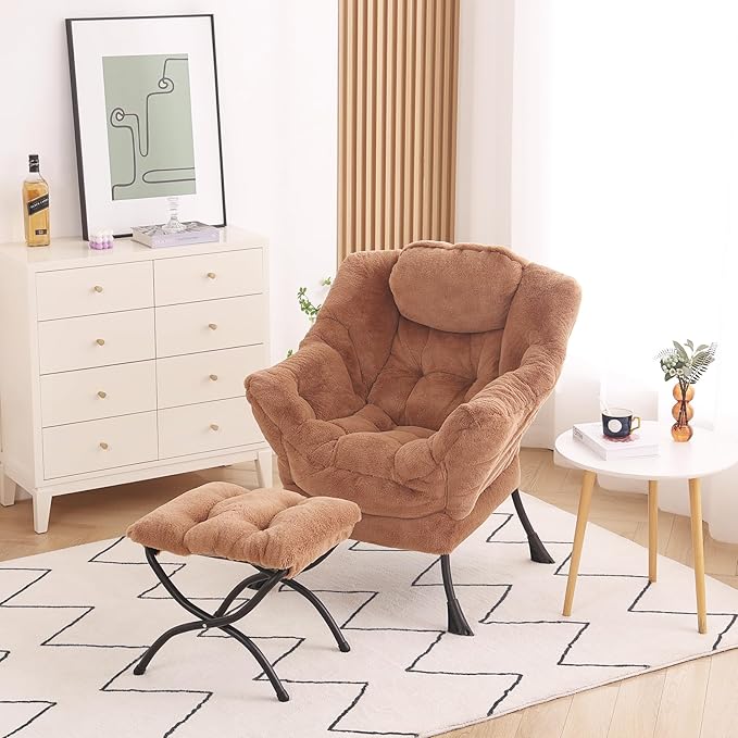 Lazy Chair with Folding Ottoman, Modern Accent Lounge Armchair with Armrests - Image 6