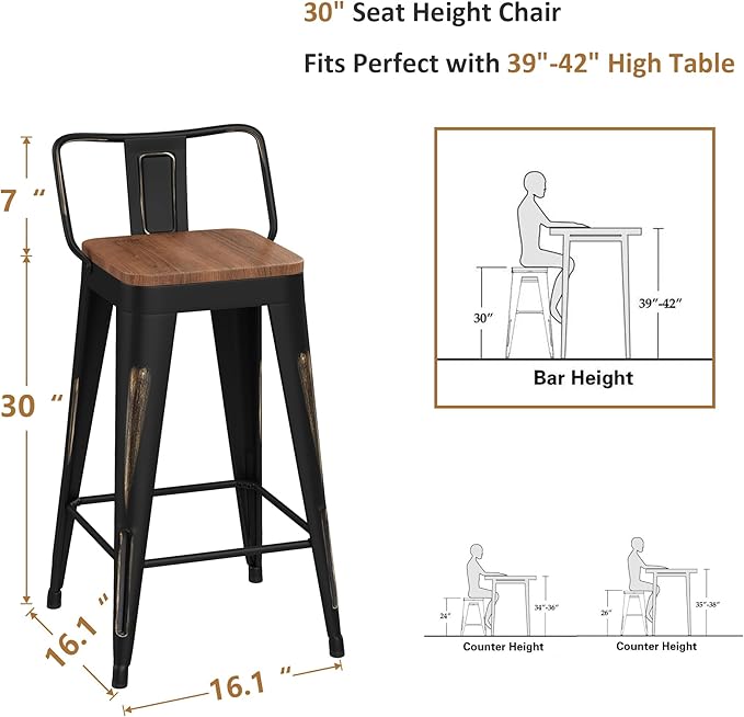 WENTMENT Bar Stools Set of 4 Counter Height Bar Stools Metal Barstools - Image 2