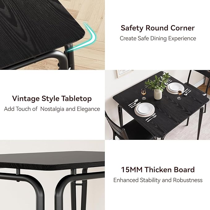 Dining Table Set for 2, Space-Saving Square 3-Piece Dinette - Image 5