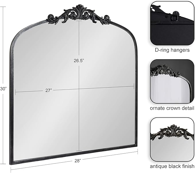 Kate and Laurel Arendahl Ornate Traditional Square Arched Mirror; 28 x 30; - Image 2