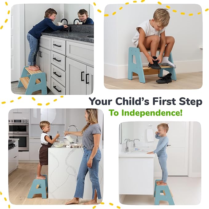 2-Step Wooden Step Stool for Toddlers | Kids Stool for Bathroom Sink & Kitchen - Image 5