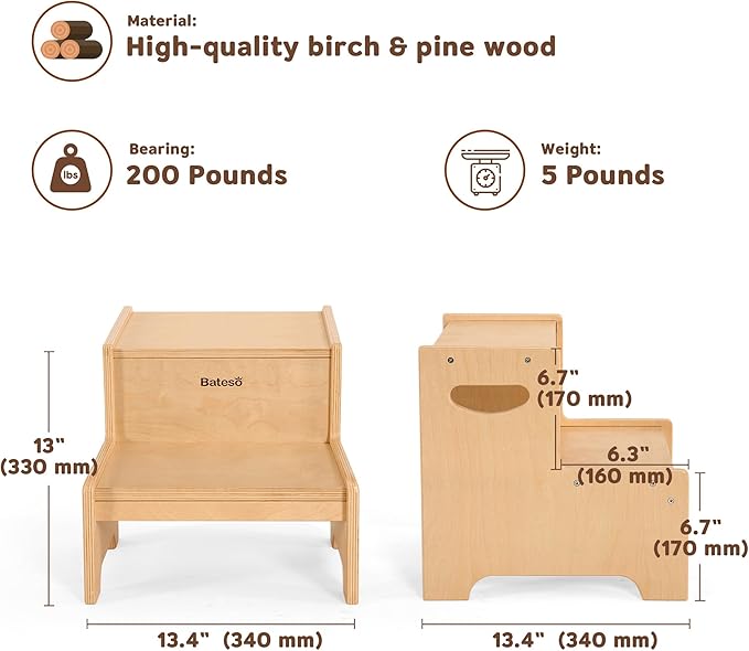 Step Stool for Kids, Wooden Toddler Step Stool - Image 5
