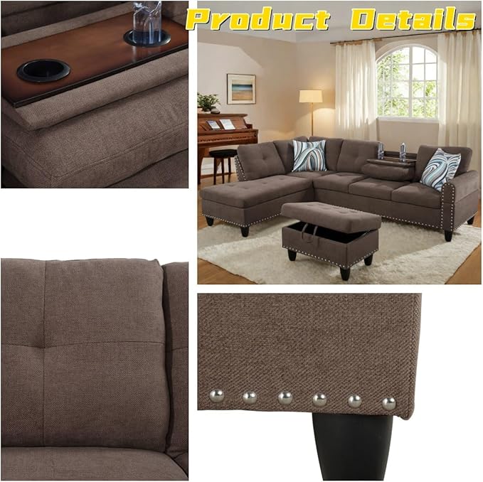 L Shaped Sectional Couch with Otttoman, Apartments - Image 3