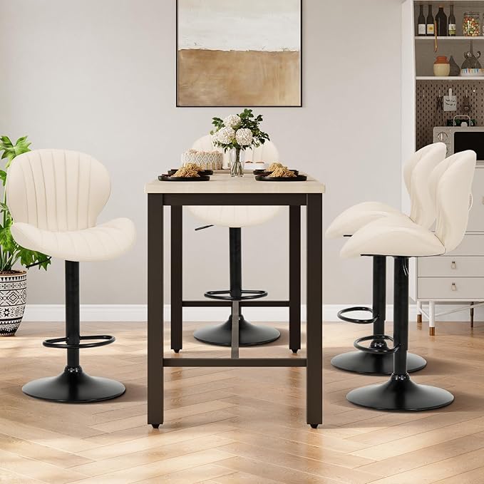 COLAMY Bar Stools Set of 6, Modern Swivel Bar Chairs, Adjustable Faux Leather - Image 6