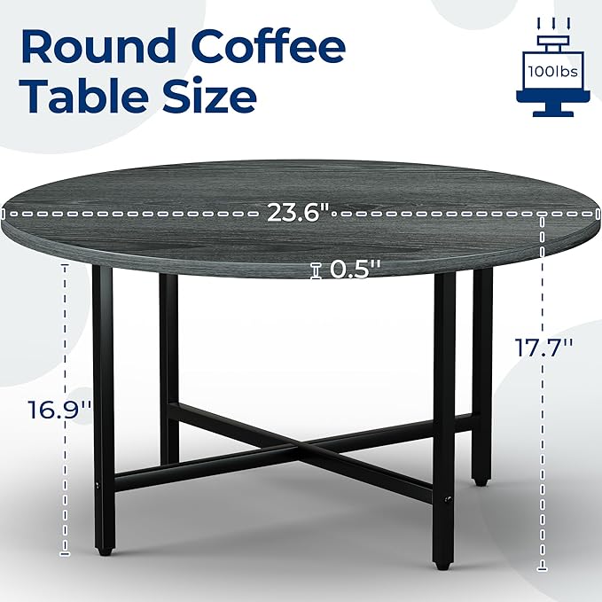 Round Coffee Table, 23.6" Small Coffee Tables - Image 2