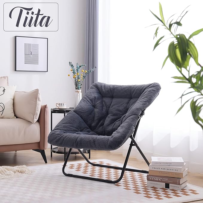 Tiita Comfy Folded Chair, Soft Faux Fur Oversized Folding Accent Chair - Image 2