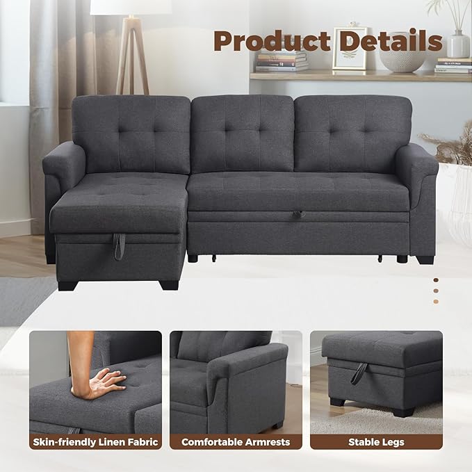 83 Inch L Shaped Modular Convertible Sleeper Sectional Sofa Bed - Image 8