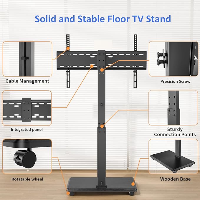 Rolling TV Stand, Portable Mobile TV Stand - Image 6