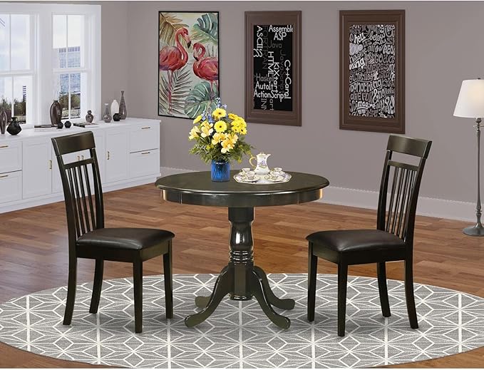 East West Furniture ANCA3-CAP-LC 3 Piece Dining Room Table Set Contains a Round - Image 2