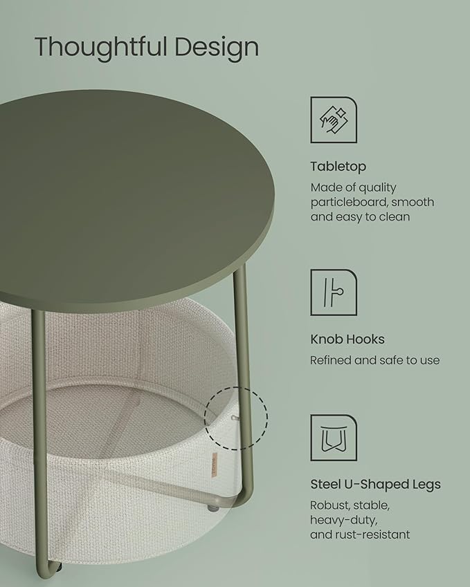 VASAGLE Small Round Side End Table, Modern Nightstand - Image 6