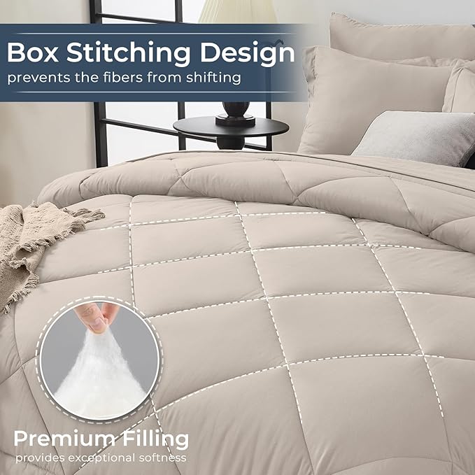HEVUMYI Beige Tan Full Comforter Set - Image 4