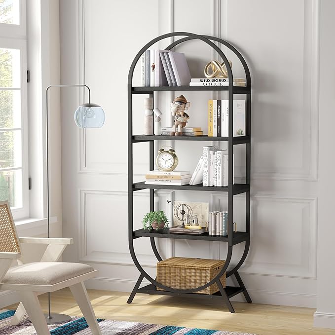 Bookshelf Arched Bookcase, Industrial 5 Tier Open Book Shelves - Image 3