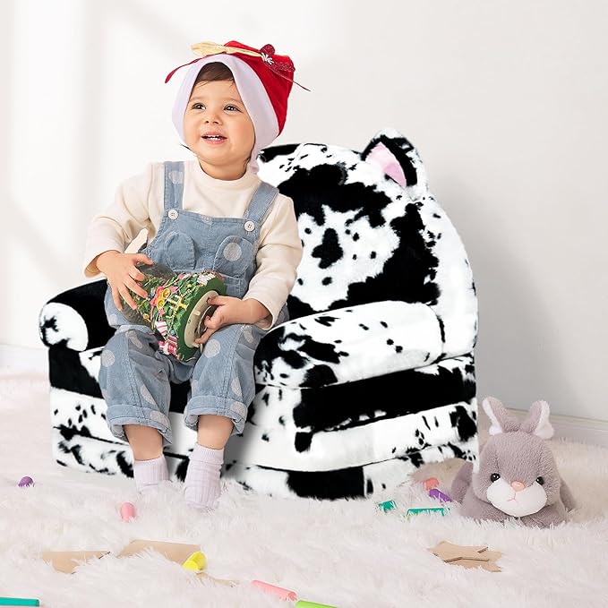 Toddler Chair with Faux Rabbit Fur – 2-in-1 Foldable Kids Couch, Soft Sofa - Image 5
