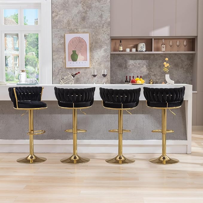 VECELO Bar Stools Set of 4, Modern-Contemporary Velvet Woven Counter Height - Image 7