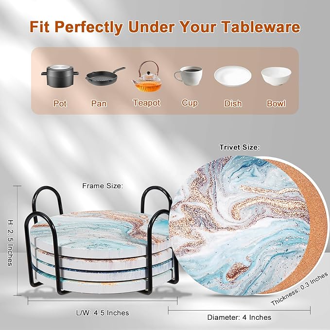 6-Pcs 4'' Ceramic Marble Style Trivet - Image 2