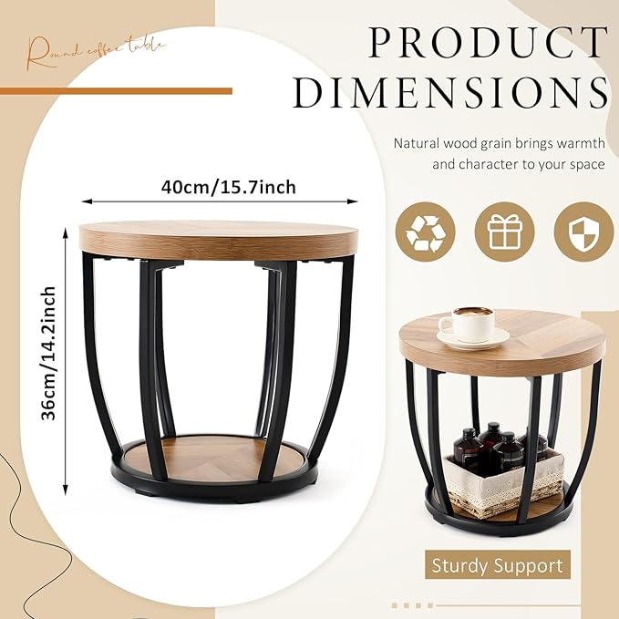 Round Coffee Table, 2-Tier Circle Wood Coffee Table - Image 2