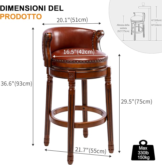 Cow top Leather Wooden Bar Stools, 29.5" Bar Height Bar Chair - Image 3