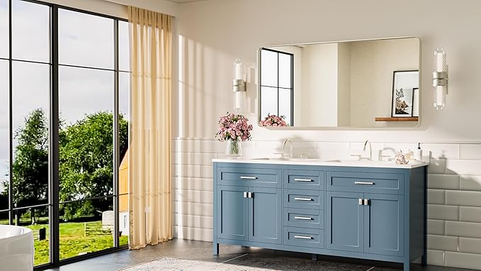 TETOTE Brushed Nickel Bathroom Mirror 48 x 24 Inch Brushed Nickel Metal Framed - Image 8