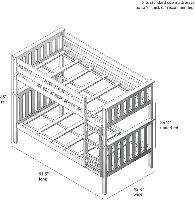 Max & Lily Bunk Bed Twin over Twin, Solid Wood Bunk Bed Frame - Image 2