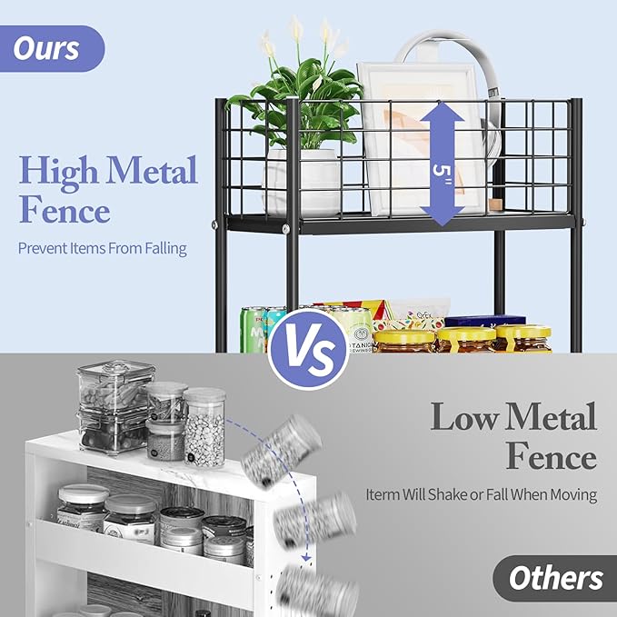 KINGRACK 3-Tier Metal Rolling Cart, Slim Storage Cart, Mobile Shelving Unit - Image 3
