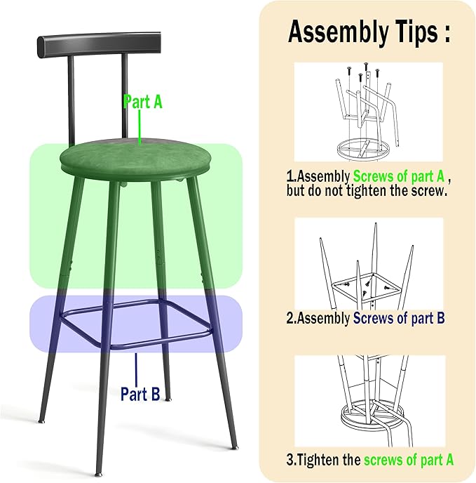 Bar Stools, Bar Chairs with Backrest and Footrest, Industrial Counter Stools - Image 6