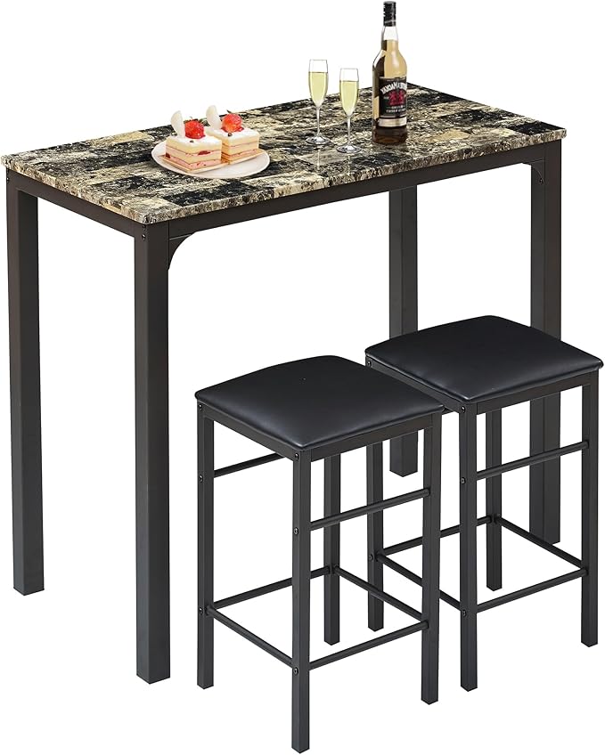 VECELO Dining Table Set with 2 Stools, 3 Piece Counter Height by VECELO