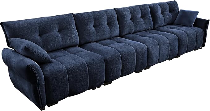 Modern Chenille Fabric 4-Seat Sofa w/ 2 Pillows, Premium Upholstery Living Room - Image 5