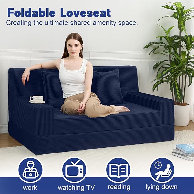 MeMoreCool Boneless Folding Sofa Bed Queen, Corduroy Convertible Sleeper Chair - Image 4
