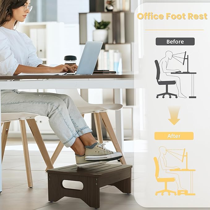 Wooden Step Stool for Adults & Kids, Non-Slip Rubber Feet, 6.5 Inch High - Image 6