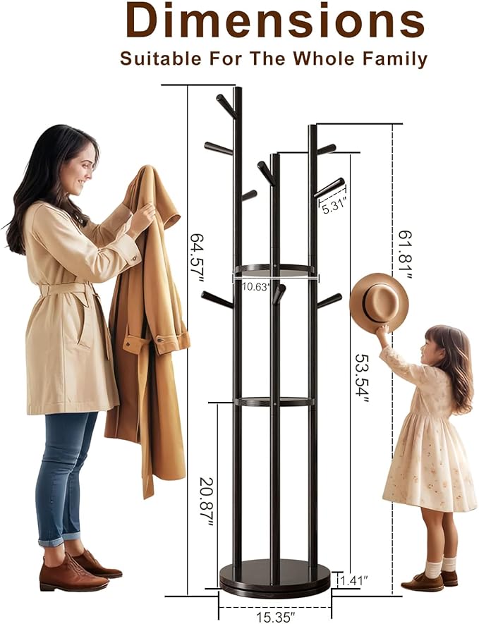 Solid Wood Rotary Coat Rack, Freestanding Coat Rack - Image 4