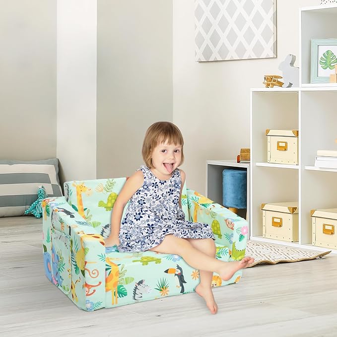 Foldable Kids Sofas Couch 2 in 1 Children Convertible Sofa to Lounger Flip Open - Image 2