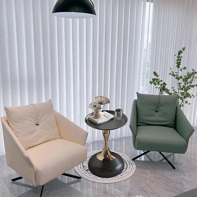 Modern Round Side Table with Gold Pedestal Base, Accent End Table - Image 5