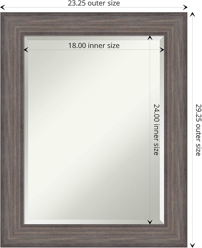 Amanti Art Grey Wall Mirror 29x23 Country Barnwood Rectangle Bathroom Mirror - Image 4