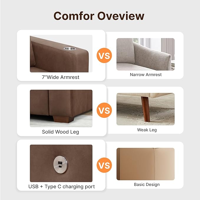 89" Sofa Couch for Living Room Faux Leather Upholstered Couch - Image 5